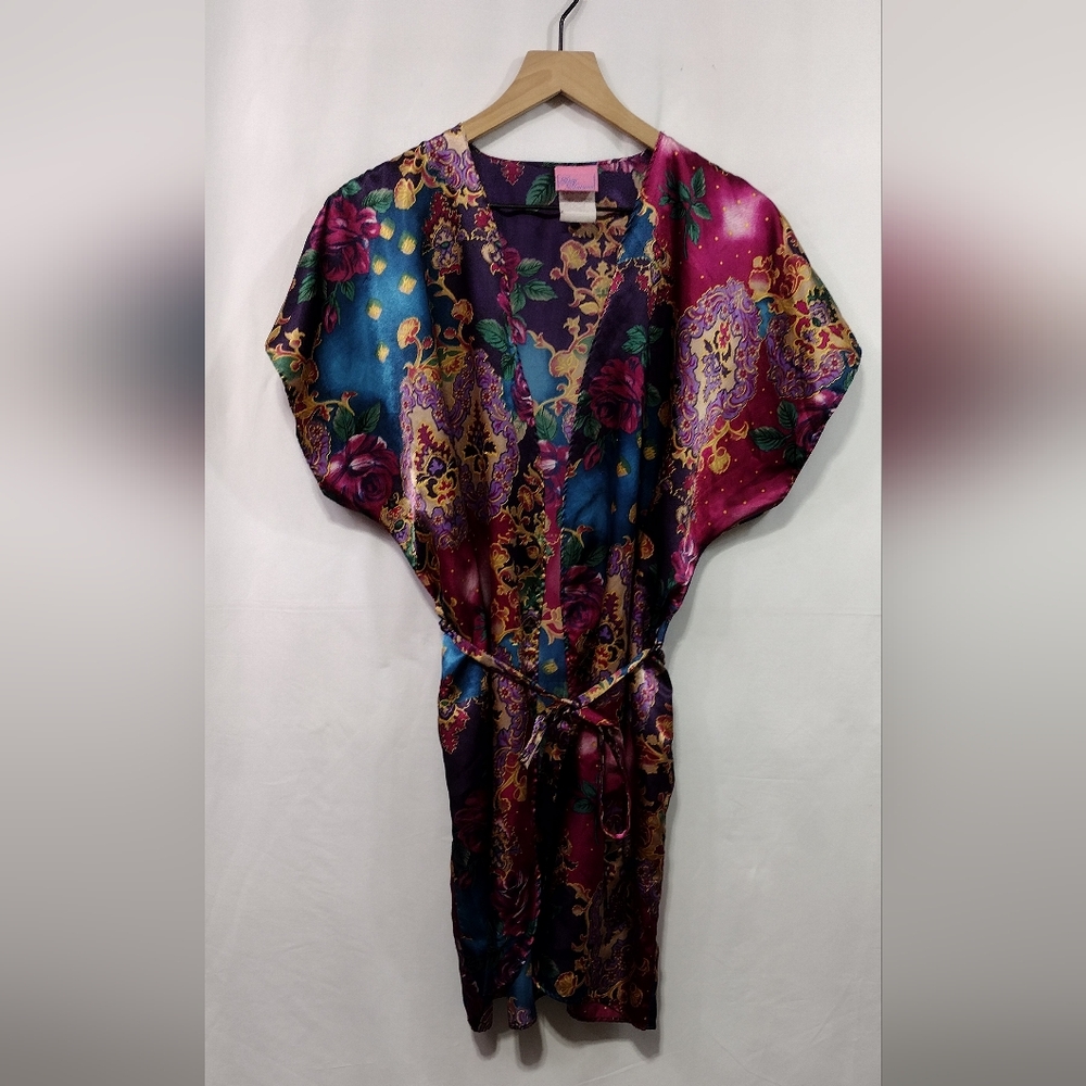 Vintage Sleep Solutions Satin Floral Slip Nightgown Women's M Multicolor Artsy